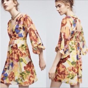 Maeve Vibrant Floral V-Neck Mini Dress size large